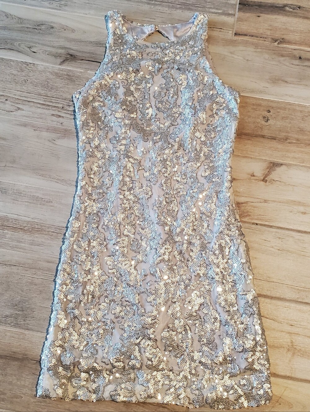 Vtg Cache Silver Sequin Shift Dress Sz 8 Homecoming Party